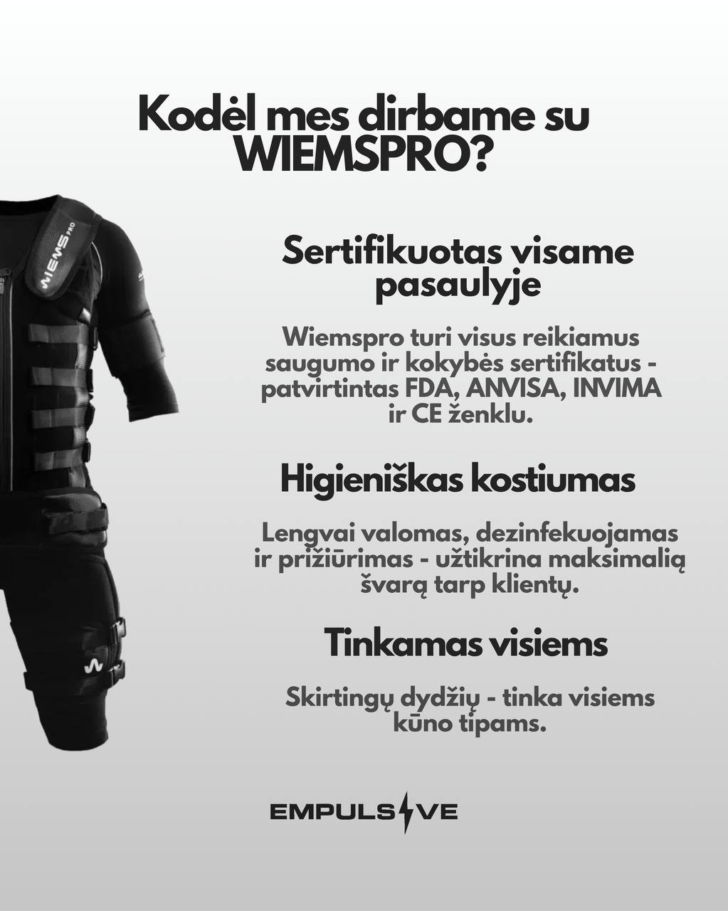 Kodėl mes dirbame su WIEMSPRO — sertifikuotas, higieniškas ir tinkamas visiems EMS įranga